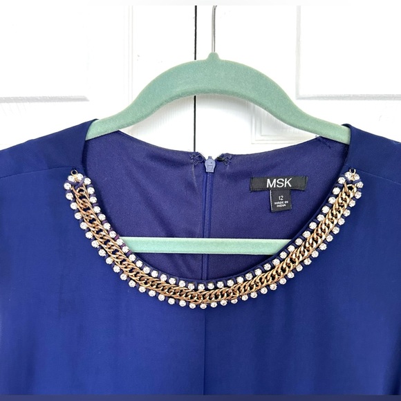 MSK Women's Dress Midnight Blue Size 12 Sheath with Rhinestone Collar - Picture 2 of 10